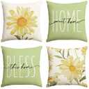 AVOIN colorlife Home Sweet Home Spring Summer Flowers Green Throw Pillow Covers, 18 x 18 Inch Cushion Case for Sofa Couch Set of 4