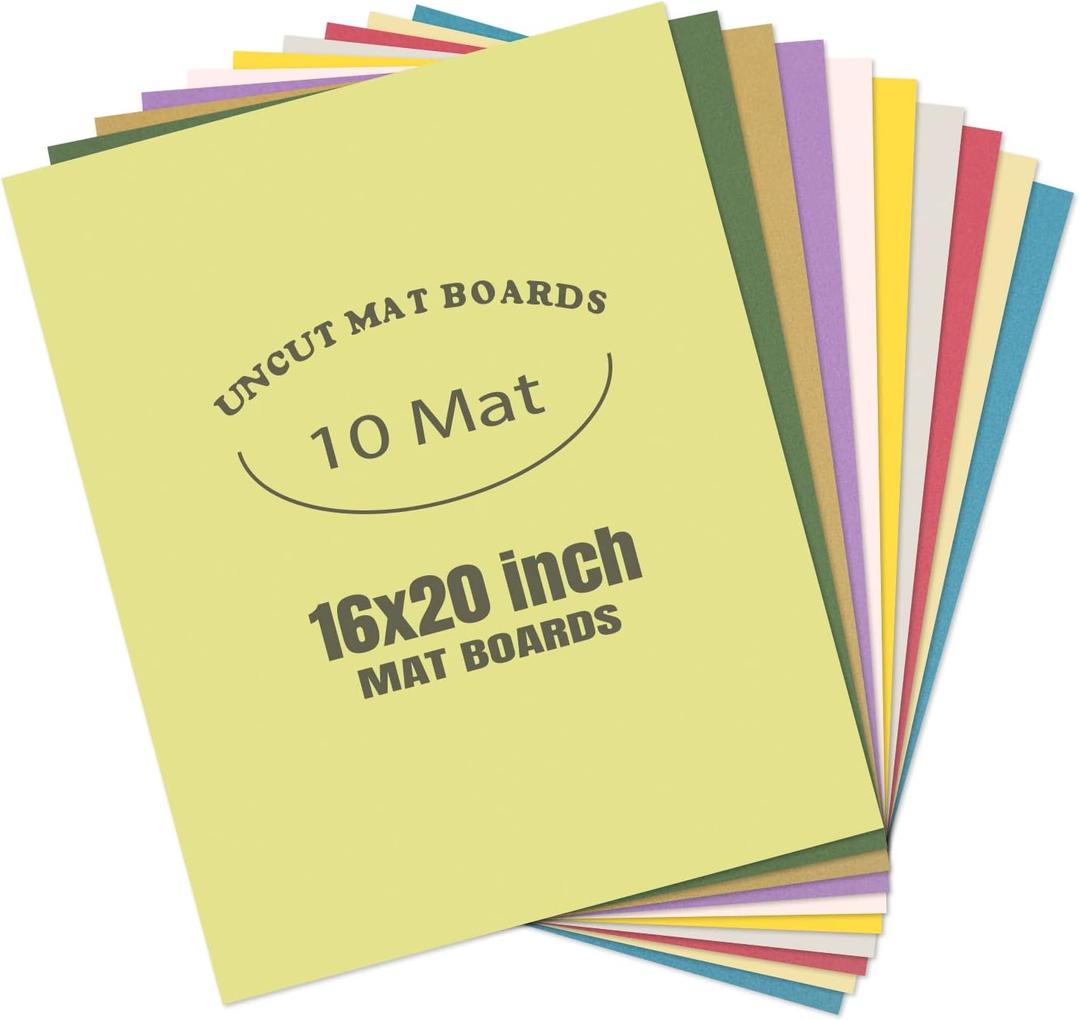 AUEAR 10-Pack 16x20 Uncut Picture Mat Boards, Assorted Colors Backing Board for Framing, Artwork, Photos & Prints