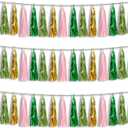 3P Sage-Green Pink-Gold Foil Fringe Metallic Tassel Garland, Tassels Banner Streamers for Parade Floats, Bachelorette, Wedding, Birthday, Halloween, Christmas, Bridal/Baby Shower Party Decorations