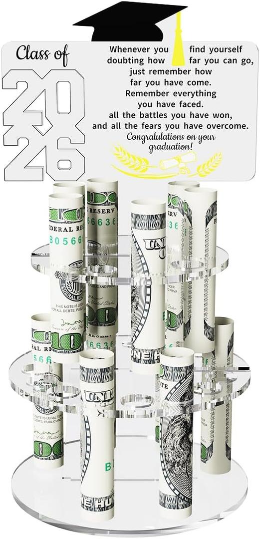 2 x Yigney 2026 Graduation Gift Money Holder, Acrylic Cash Cake with 24 Holes, Graduation Party Supplies, 4 Count