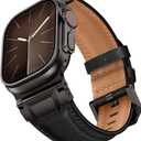 Leather Bands Compatible with Apple Watch Ultra 3/2/1 Band 49mm 46mm 45mm 44mm 42mm Men, Genuine Leather Metal Connector Strap for iWatch Ultra Series 11/10/9/8/7/SE/6/5/4/3/2/1, Black/Black