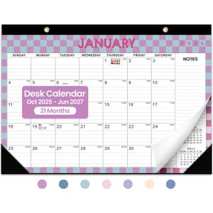 Desk Calendar 2026-2027, 21-Month Calendar Runs Unitl June 2027, Large 17" x 12" Monthly Desktop & Wall Calendar for Home & Office - Checkered