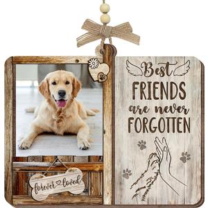 3 x Dog Memorial Photo Frame Ornament, Personalized Picture Frame Ornament for Pet Remembrance, Wooden Photo Keepsake for Tree Decorations, Sympathy Gifts for Loss of Dog