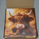 Cute Highland Cow Baby Canvas Wall Art Rustic Farmhouse Sunflower Wall Decor Picture Baby Cow Poster Print for Bedroom Bathroom Home Decoration 12x12in