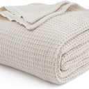 Bedsure 100% Cotton Blanket King Size for Bed - Breathable and Soft, Waffle Weave Blanket for Summer Spring, Light Beige, 104x90 inches (King (104" x 90"), 00 - Light Beige)
