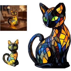 Cat Lamp,2026 New Series Art Desk Lamp, Dyed Resin Vintage Cat Lamp, Resin Bedside Table Lamp, Cute Pet Cat Theme LED Desk Lamp, for Bedroom, Warm Animal Night Light, Home Decor & Gift(A)