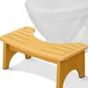 Bamboo Toilet Stool for Adults, 6.5" Toilet Stool Squat Adult Kids, Portable Simple Curve Squat Toilet Potty Stool, Non-Slip Poop Stool for Bathroom, Improve Squatting Posture and Comfort (Wood)