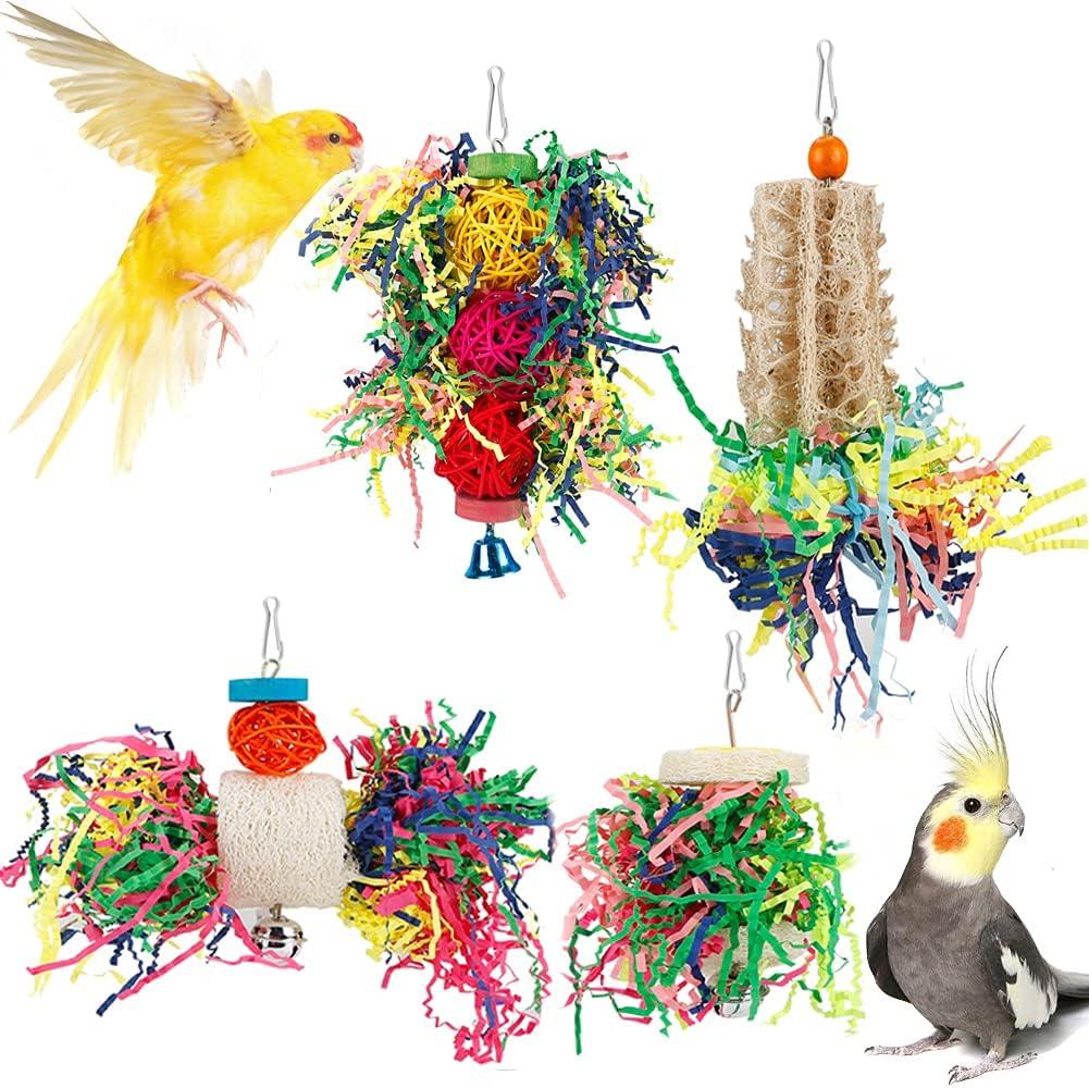 Foraging Toys Parakeet Chewing Hanging Toy Shredded Paper Bird Cage Accessories for Conure Cockatiel Budgies Lovebird Parrotlet (Without Rope Perch)