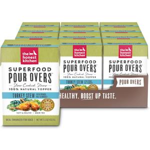 The Honest Kitchen Superfood POUR OVERS Wet Toppers for Dogs (Pack of 12), 5.5 oz - Turkey Stew, Best By 19 March 2026 