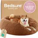 Bedsure Calming Dog Bed for Medium Dogs - Donut Washable Medium Pet Bed, 30 inches Anti-Slip Round Fluffy Plush Faux Fur Cat Bed, Fits up to 45 lbs Pets, 30"L x 30"W x 8"Th, Copper