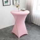 Tegeme 1 Pack 32 x 43 Inch Round Spandex Cocktail Tablecloths with Skirt Cocktail Round Table Cover Spandex Stretch Tablecloth for Fitted High Top Table Bar Wedding Party Banquet (Champagne) Pink