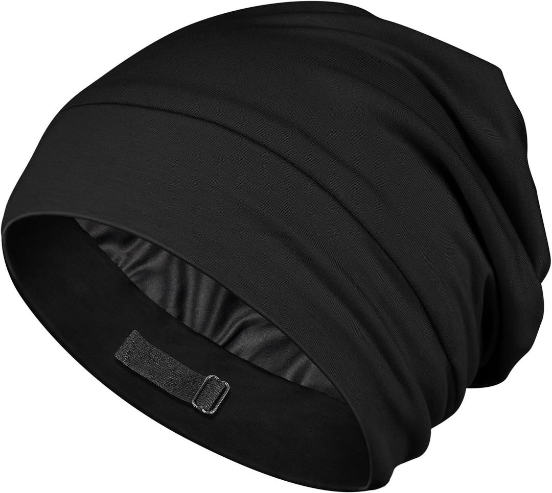 OLESILK Silk Baby Bonnet 6-12 Months: 100% Mulberry Silk & Modal, Anti-Frizz for Curly Hair, Adjustable Fit Growing Toddler (Black)