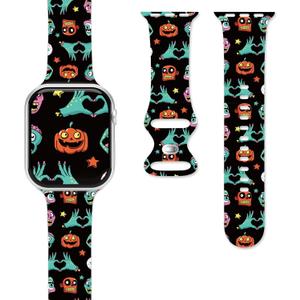 2 x Halloween Watch Bands for Apple Watch Band 38/40/41/42/44/49mm for Men Women, Silicone Waterproof Adjustable Printed Smartwatch Strap for iWatch Series 9 8 7 6 5 4 3 2 1 SE Replacement Wristband Gifts