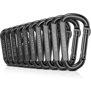 10 PCS Carabiner Clips, Heavy Duty Carabiners D Ring Hook, 900 LBS 2.5" Steel Black Carabeaner Clip Multipurpose for Key Chain, Camping, Hiking, Gym, Backpacking, Pet Leash
