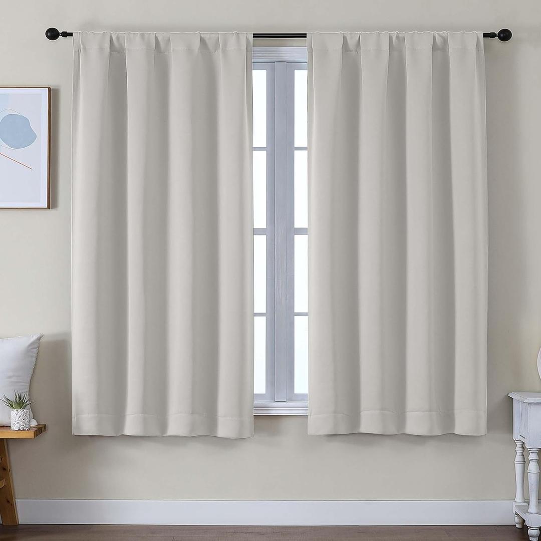 Simplebrand Ava Natural Blackout Curtains for Bedroom 63 Inch Length 2 Panels Set, Solid Thermal Insulated Privacy Living Room Window Treatment Curtains Blackout Drapes, W50 x L63 Inch