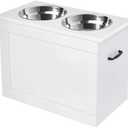 PawHut Raised Pet Feeding Storage Station with 2 Stainless Steel Bowls Base for Large Dogs and Other Large Pets, White