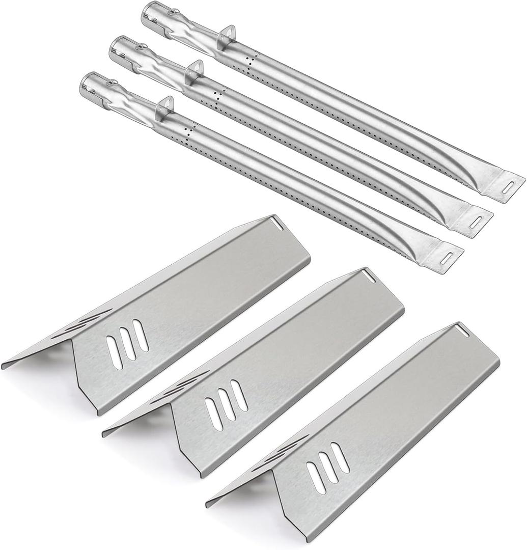 3-Pack 14 3/16" Heat Plate and 15 5/8" Grill Burner Replacement for Uniflame GBC1030W, GBC1030WRS, GBC1134W, GBC1134WBL, Backyard BY14-101-001-05, BY16-101-002-06 Gas Grill, Stainless Steel