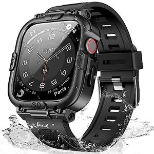 Mosonio Sport Rugged Case with Band for Apple Watch Band 46mm 45mm 44mm 42mm (S10)41mm 40mm, Light TPU Bands with Cover and Screen Protectors for Men, Waterproof Strap for iwatch Series 10 9 8 7 6 5 4 SE (Black)