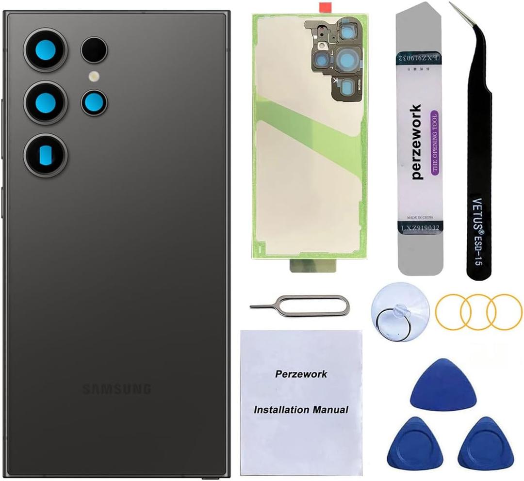 Rear Back Glass Replacement for Samsung Galaxy S24 Ultra 6.8-inches with Reparing Toolkit(Titanium Black)