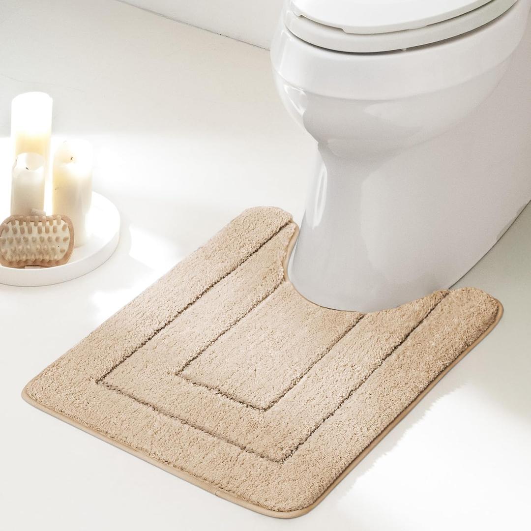GRANNY SAYS Bathroom Toilet Rugs U Shaped, Bath Mats for Bathroom, Bath Rugs Non Slip Washable, Absorbent Microfiber Toilet Mat, Soft Plush Shaggy Bath Carpet, 20" x 24", Khaki