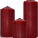 Dripless 3x4 3x6 3x8 Inch Red Burgundy Pillar Candles, 3 Packs Unscented Long Lasting Large Solid Colored Different Sizes Cylinder Column Candles for Home Table Decor Power Outage Emergency