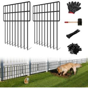 10 Panels Garden Animal Barrier Fence, 10.8ft(L) x 12in(H) No Dig Decorative Fence, 1.2in Spike Spacing Rustproof Metal Garden Fence Border for Dogs Rabbits, Bottom Blocker for Outdoor Yard Patio