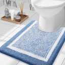 OLANLY Toilet Rugs U-Shaped 24x20, Extra Soft and Absorbent Microfiber Bathroom Rugs, Non-Slip, Machine Wash Dry, Plush Shaggy Contour Bath Mats for Toilet Base (Blue and White)