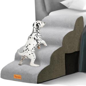 Topmart High Density Foam Dog Steps 4 Tiers,Extra Wide Deep Pet Steps,Non-Slip Dog Stairs Ramp for Bed,Soft Foam Cat Ladder,Best for Older Injured,Older Pets,Cats with Joint Pain