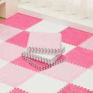 Amylove 36 Pcs Plush Foam Floor Mat Square Interlocking Carpet Tiles with Border Fluffy Play Mat Floor Tiles Soft Climbing Area Rugs for Home Playroom, 12 x 12 x 0.4 Inch(White, Pink, Rose Red)