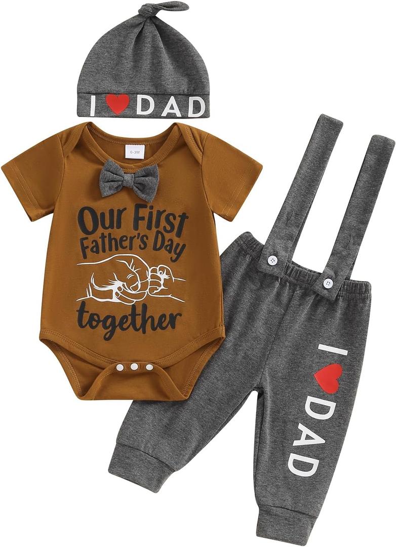 Newborn Baby Boy Clothes Short Sleeve Romper and Pants Hat Infant Boy Coming Home Outfit 3Pcs (3-6 Months)