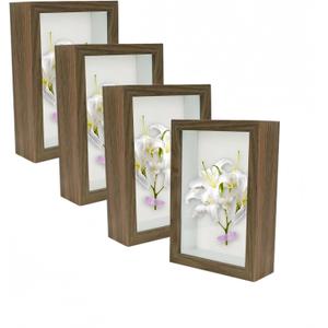 4 Pack 4x6 Shadow Box FrameHD Glass Wooden Brown Hollow Photo Frame,Brown Frames for Flower Pressing, Seashell Display Box ,Pet Memorial Shadow Box ( 4pcs 4X6)
