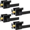 KAMOTA Passage Door Levers, 4 Pack Black Heavy-Duty Keyless Door Handles, Square Non-Locking Door Knobs, Right and Left Handed for Closets, Hallways and Conference Rooms