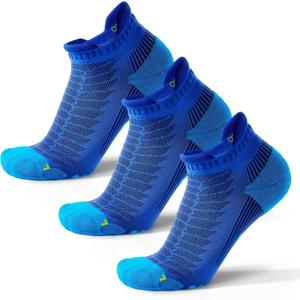 Coolmax Performance Ankle Running Socks 3 Pairs Cushion Padded Breathable Athletic Socks for Men Women (Large, Violet Blue)