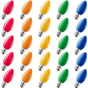 Brightown 50 Pack C7 Led Christmas Lights Bulb Replacement Light Bulbs Multicolor Commercial Light Bulbs, C7/E12 Candelabra Base Fits C7 Christmas Holiday Indoor Outdoor String Lights