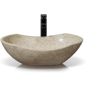 Pufihoby Natural Stone Bathroom Vessel Sinks, Hand-carved Modern Rustic Bathroom Sinks, Canoe Shape Vessel Sink
