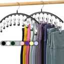 Volnamal Legging Organizer for Closet, 2 Pack Metal Yoga Pants Hangers w/10 Clips Holds 20 Leggings, Space Saving Hanging Closet Organizer w/Rubber Coated Closet Organizers and Storage, Black