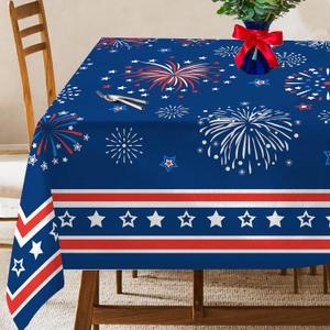 Hexagram 4th of July Tablecloth, Patriotic Tablecloth Rectangle 60x120 inch, Indoor or Outdoor Holiday Patriotic Table Red White and Blue Decorations for Dinner