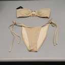 ZAFUL Metal Ring Bandeau Bikini Set Tie Side Bathing Suit High Cut 2 Piece Swimsuit Cutout Swimwear (X-Small, Beige)
