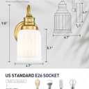 Modern Wall Sconces Set of Two, HWH Brushed Gold Bathroom Vanity Light, Antique Brass Wall Light Fixtures with Frosted White Bell-Shaped Glass, 5HZG106B-2 BG