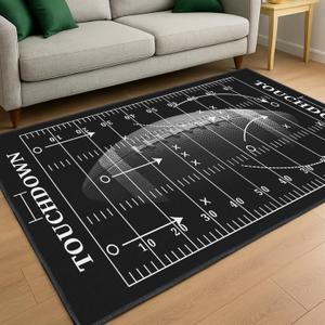 Football Rug for Bedroom,3'x5' Football Field Rugs with Non-Slip Backing,Sports Area Rug for Living Room and Game Room Decor (Black)