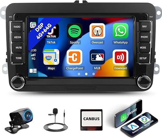 UNITOPSCI 4G+64G Android Car Stereo Radio for VW Volkswagen Golf Passat Jetta Seat Skoda Touran Wireless CarPlay Android Auto, 7 Inch Touchscreen, Bluetooth5.0/GPS/WiFi, FM/RDS, DSP, SWC +Rear Camera