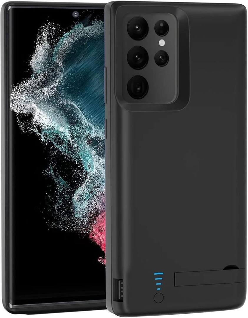 Fey Battery Case for Galaxy S22 Ultra, 5000mAh Rechargeable Batteri Charging Cases for Samsung Galaxy S22 Ultra 5G External Backup Power Bank Charger Cover,Extended Your Phone Life Black
