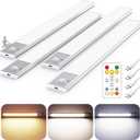 12" Ultra-Thin Under Cabinet Lighting Wireless, Aluminum Alloy Under Counter Lights for Kitchen, 3-Color-Temps Magnetic Closet Lights, Rechargeable Motion Sensor Light Indoor (4 Pack, Silver)
