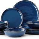 Bestone 12 Pieces Round Kitchen Dinnerware SetsPlates and Bowls Sets,Dishes, Plates, Bowls, Dish Set, Chip Resistant Ceramic Dinnerware Set, Dishwasher/Microwave Safe,Service for 4,Cobalt Blue