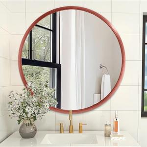 AOAOPQ Wooden Mirror 20" Red Brushed Matte Mirror Ative Hanging Mirror for Bathroom Bedroom, Round Mirror for Wall, Circle Mirror Wall Mounted for Entryway, Living Room (19.7"L x 19.7"W, Red)