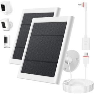 Solar Panel for Ring Camera, 2 Pack 4W Solar Charger Compatible with Spotlight & Stick Up Outdoor Cam Battery, 10ft Long Cable with USB-C to Ring Barrel Plug Adapter (White)