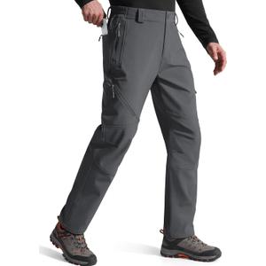 FREE SOLDIER Men's Fleece Lined Outdoor Cargo Hiking Pants Water Repellent Softshell Snow Ski Pants with Zipper Pockets (36W x 34L, Gray)