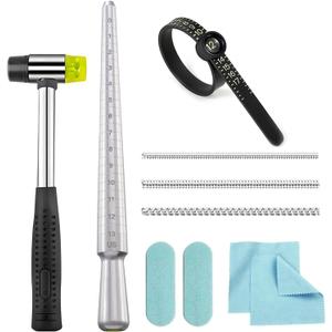 Ring Sizer Measuring Tool Ring Sizing Kit Ring Size Measurer Metal Jewelry Ring Mandrel and Mallet Finger Ring Shaper to Fix Bent Rings Fixer Reshaper Tool (10-Ring Size Shaper Tool)