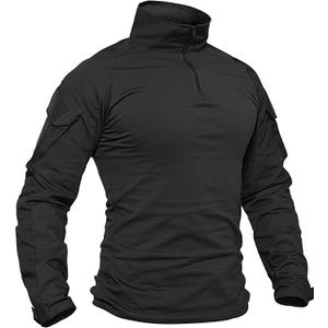 TACVASEN Tactical Shirt for Men Long Sleeve Combat Shirt 1/ 4 Zip with Pockets Military Pullover Army Breathable Paintball Airsoft Police Black M