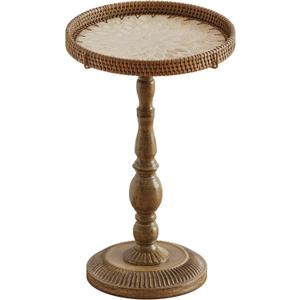 Small Round Metal Side Table, Lightweight Antique Accent Table,Retro Round Drink Table,Small Pedestal Table for Living Room, Bedroom, Corners (1, Rattan), 12.6" x 12.6" x 20.5"